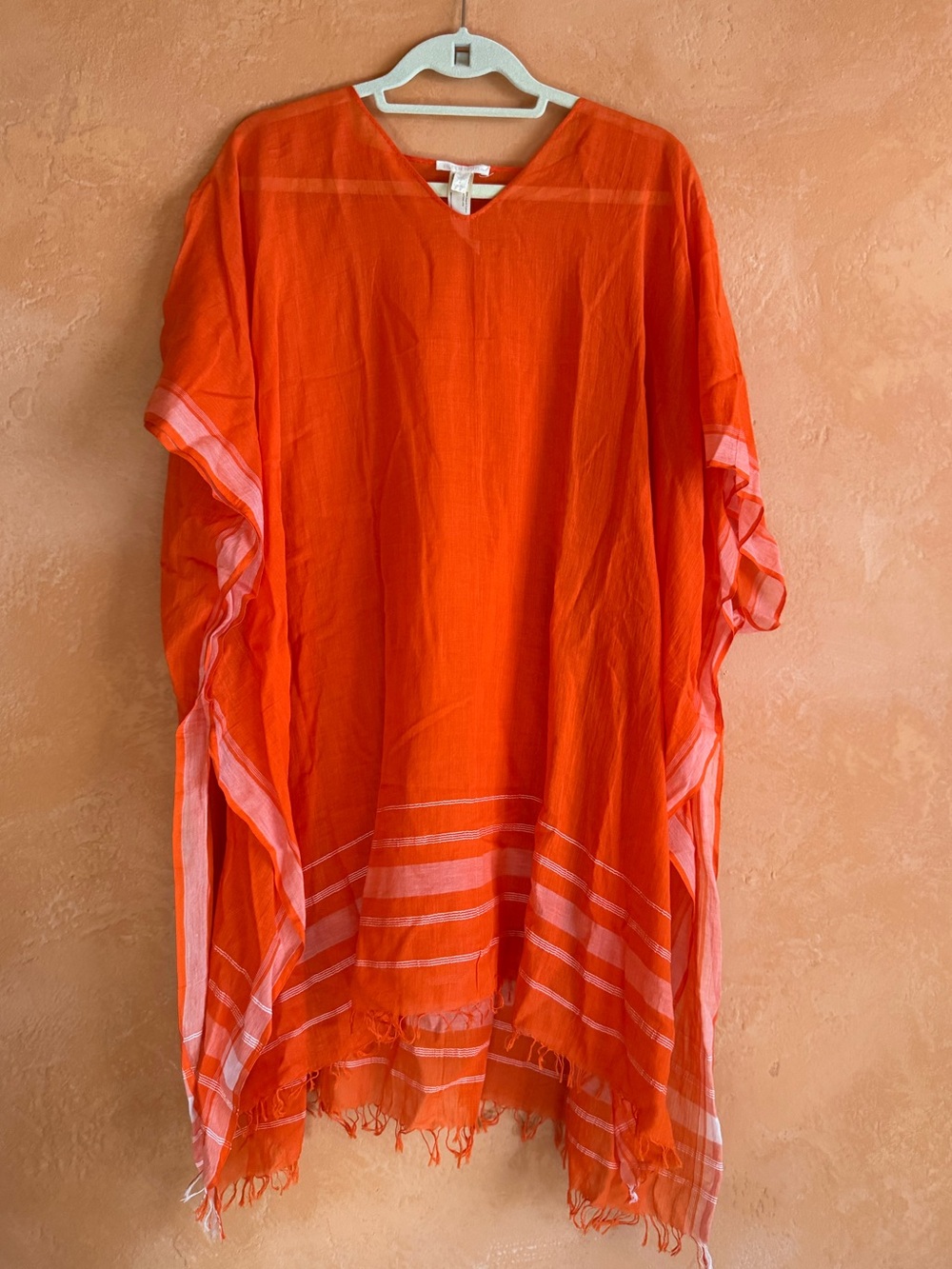 Eileen Fisher Organic Cotton Orange Striped Caftan Poncho One Size
